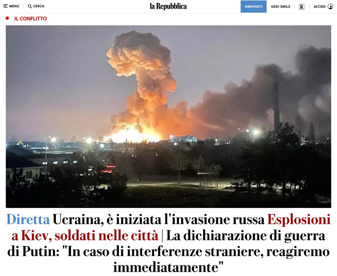 La guerra in Ucraina raccontata sulla homepage di Repubblica.it