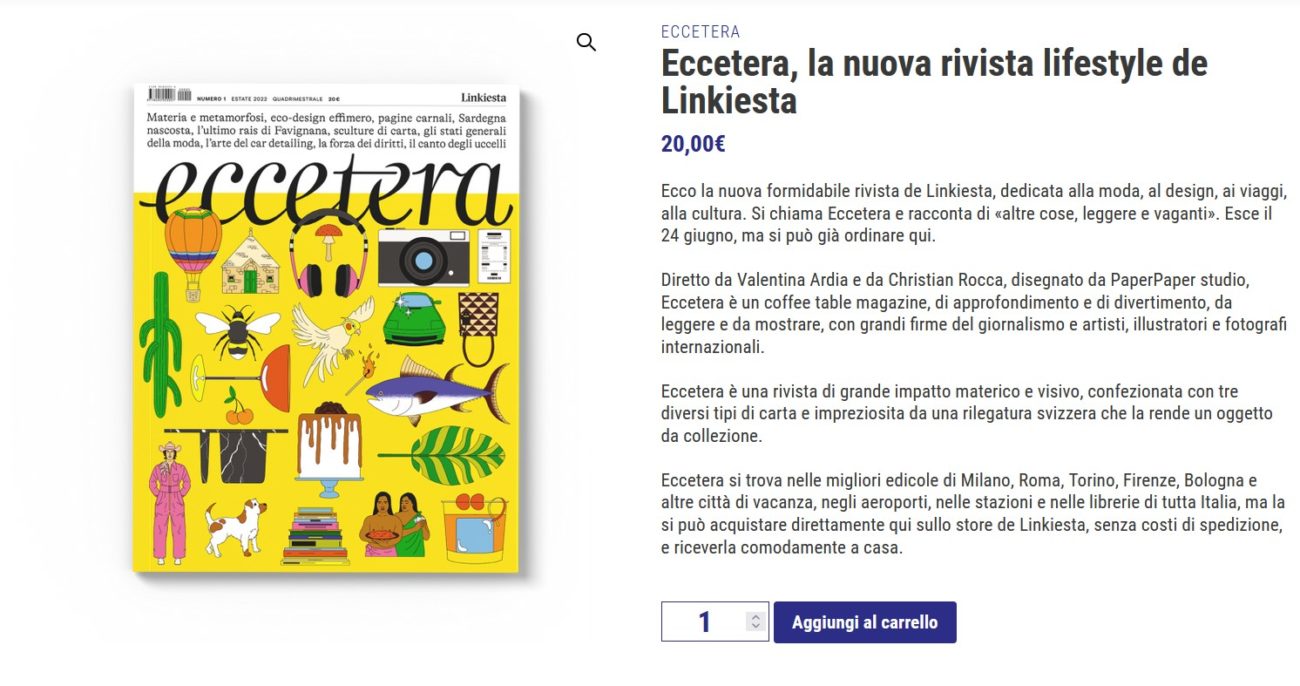Uno screenshot dello Shop de Linkiesta dedicato a Eccetera
